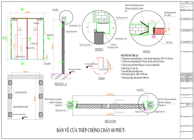 Bản vẽ thiết kế cửa thép chống cháy 60 phút, 90 phút, 120 phút