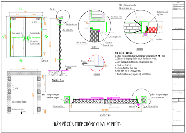 Bản vẽ thiết kế cửa thép chống cháy 60 phút, 90 phút, 120 phút