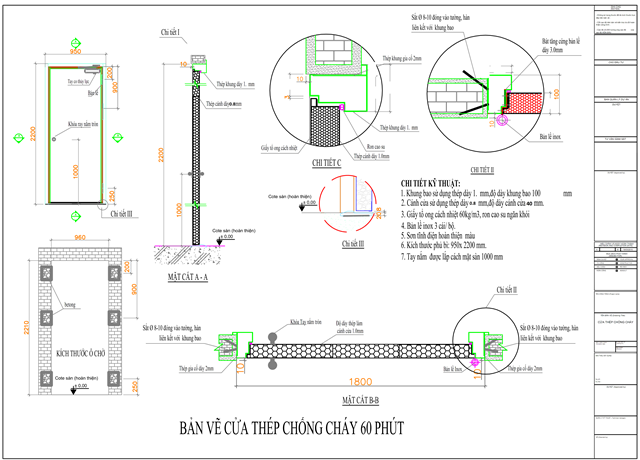 Bản vẽ thiết kế cửa thép chống cháy 60 phút, 90 phút, 120 phút