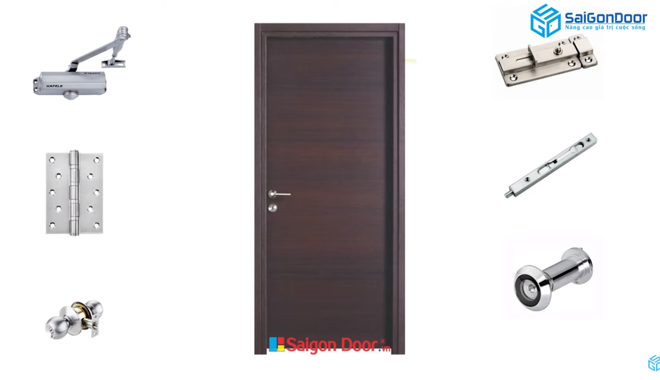 Một số phụ kiện đi kèm như Tay co thuỷ lực, Bản lề, Tay nắm cửa, Chốt cửa Một số phụ kiện đi kèm như Tay co thuỷ lực, Bản lề, Tay nắm cửa, Chốt cửa...