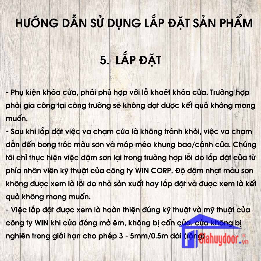 TIÊU CHUẨN KỸ THUẬT SẢN PHẨM CÔNG TY WIN QUY ĐỊNH BẢO HÀNH THƯƠNG HIỆU-GIA HUY DOOR