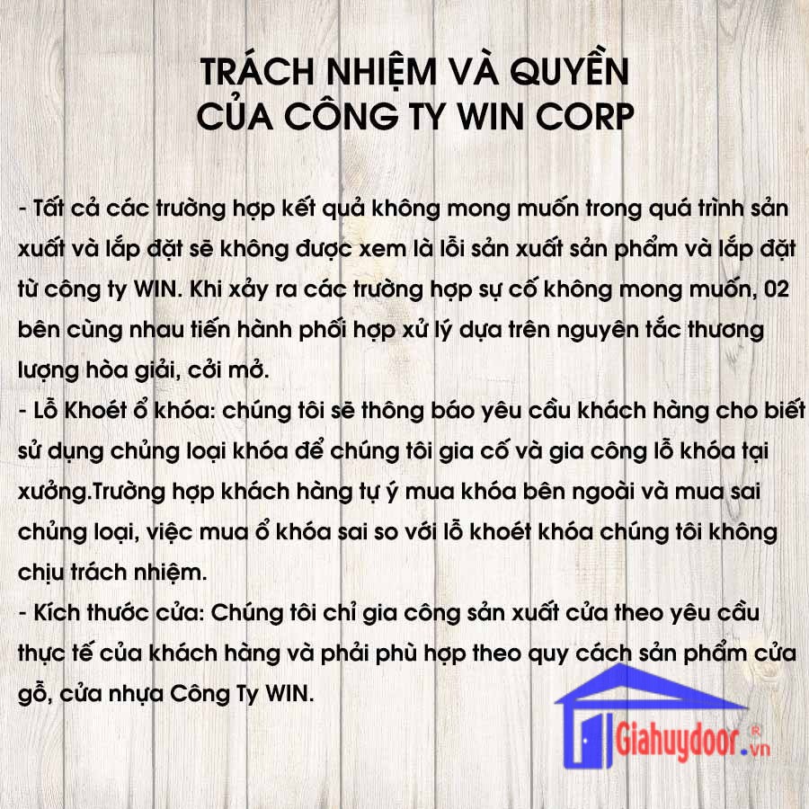 TIÊU CHUẨN KỸ THUẬT SẢN PHẨM CÔNG TY WIN QUY ĐỊNH BẢO HÀNH THƯƠNG HIỆU-GIA HUY DOOR