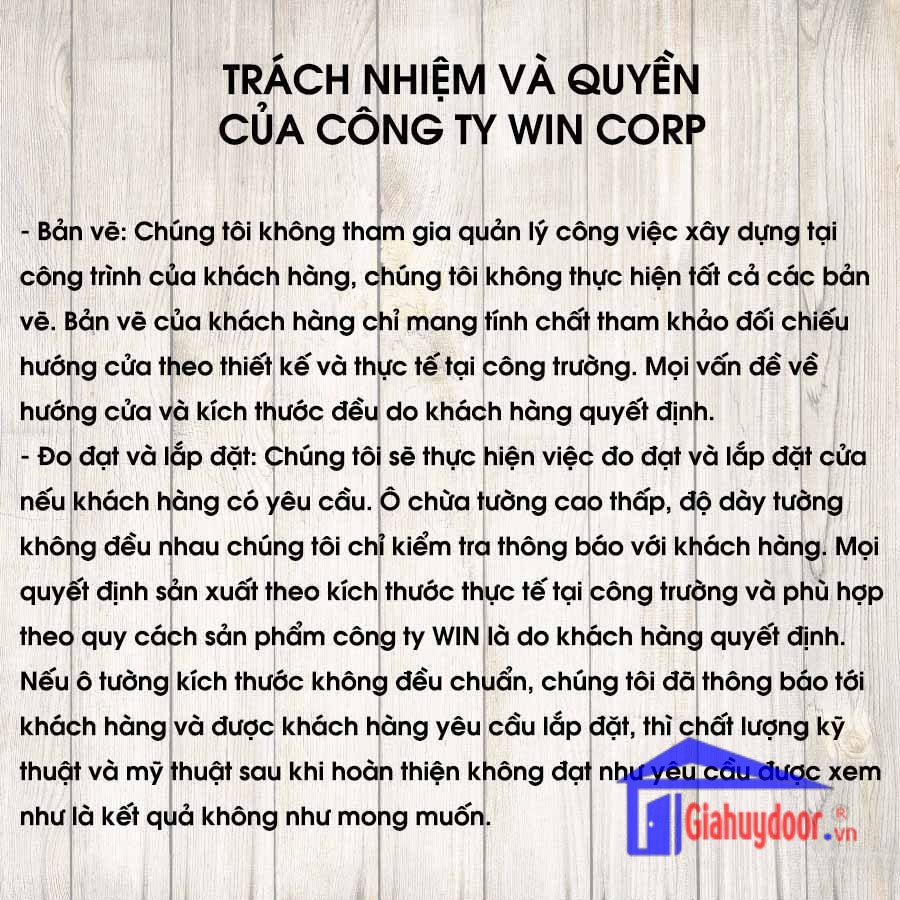 TIÊU CHUẨN KỸ THUẬT SẢN PHẨM CÔNG TY WIN QUY ĐỊNH BẢO HÀNH THƯƠNG HIỆU-GIA HUY DOOR