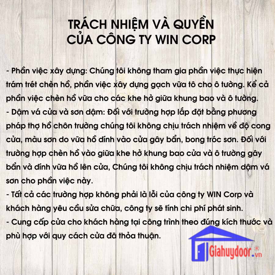 TIÊU CHUẨN KỸ THUẬT SẢN PHẨM CÔNG TY WIN QUY ĐỊNH BẢO HÀNH THƯƠNG HIỆU-GIA HUY DOOR