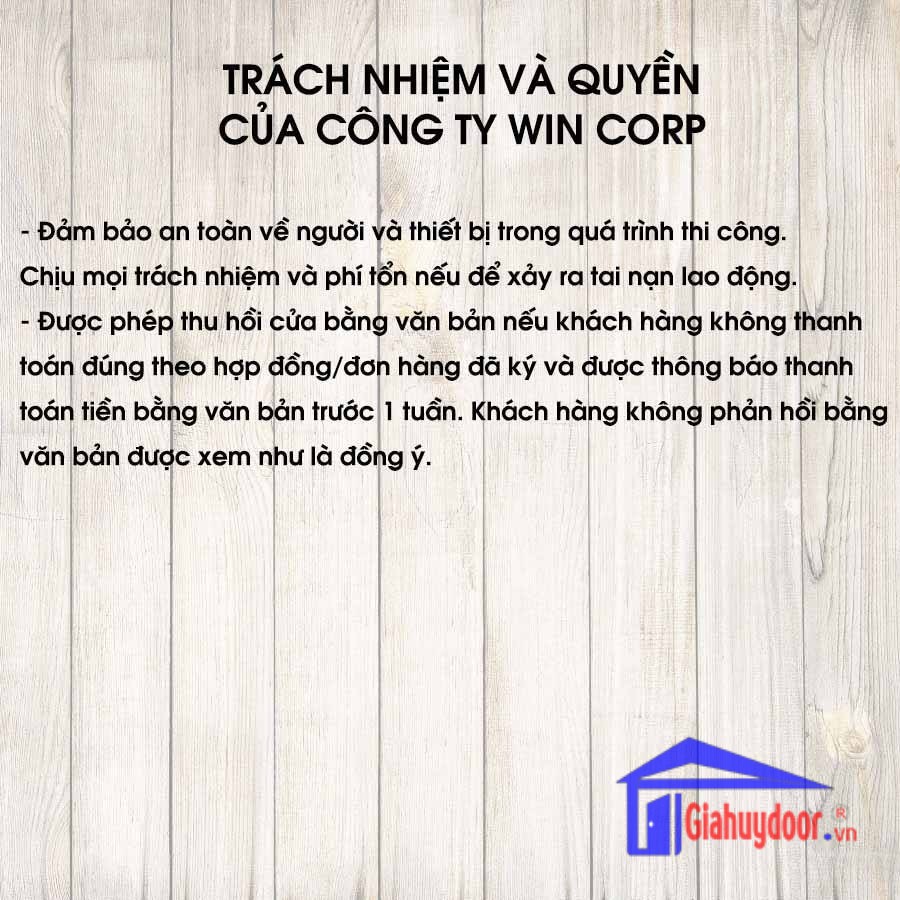 TIÊU CHUẨN KỸ THUẬT SẢN PHẨM CÔNG TY WIN QUY ĐỊNH BẢO HÀNH THƯƠNG HIỆU-GIA HUY DOOR