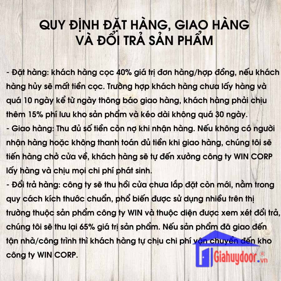 TIÊU CHUẨN KỸ THUẬT SẢN PHẨM CÔNG TY WIN QUY ĐỊNH BẢO HÀNH THƯƠNG HIỆU-GIA HUY DOOR