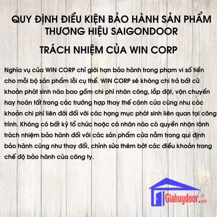 TIÊU CHUẨN KỸ THUẬT SẢN PHẨM CÔNG TY WIN QUY ĐỊNH BẢO HÀNH THƯƠNG HIỆU-GIA HUY DOOR