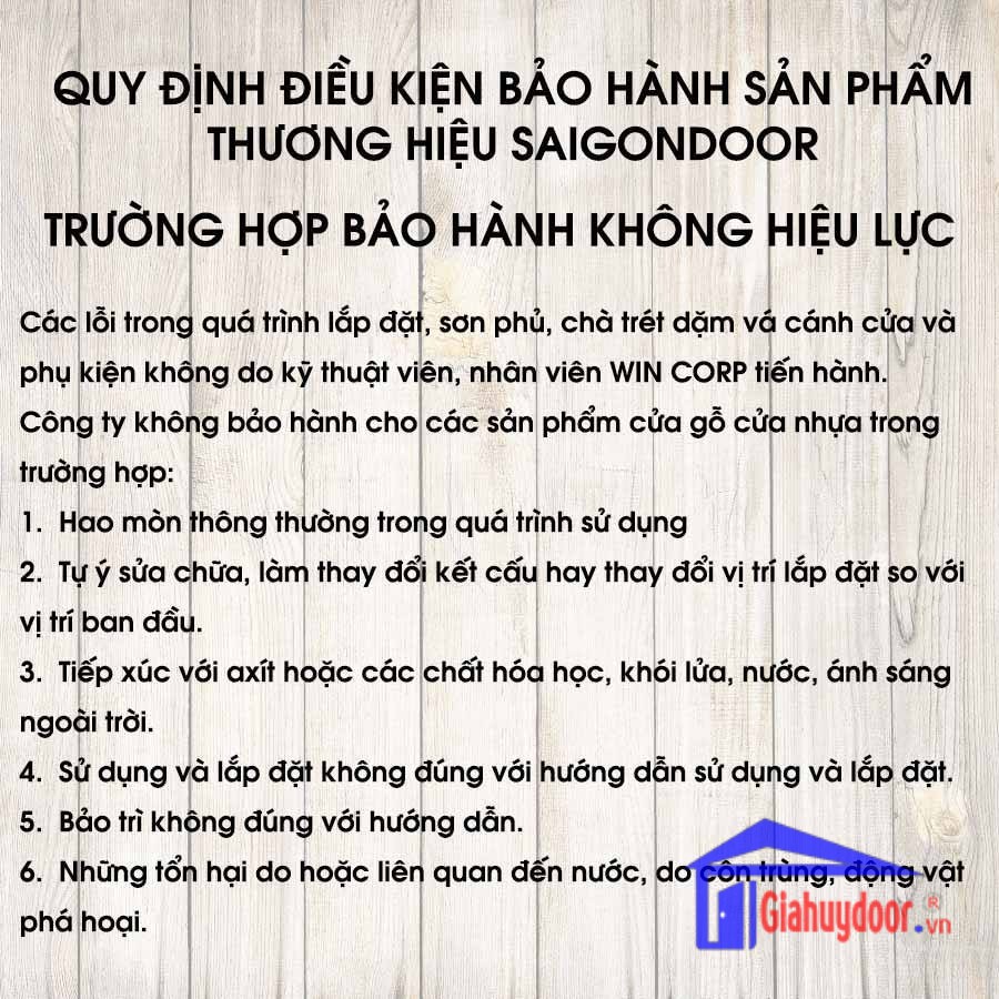 TIÊU CHUẨN KỸ THUẬT SẢN PHẨM CÔNG TY WIN QUY ĐỊNH BẢO HÀNH THƯƠNG HIỆU-GIA HUY DOOR