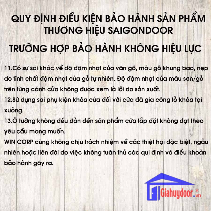 TIÊU CHUẨN KỸ THUẬT SẢN PHẨM CÔNG TY WIN QUY ĐỊNH BẢO HÀNH THƯƠNG HIỆU-GIA HUY DOOR