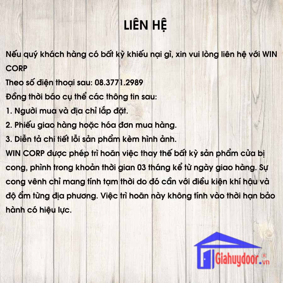 TIÊU CHUẨN KỸ THUẬT SẢN PHẨM CÔNG TY WIN QUY ĐỊNH BẢO HÀNH THƯƠNG HIỆU-GIA HUY DOOR