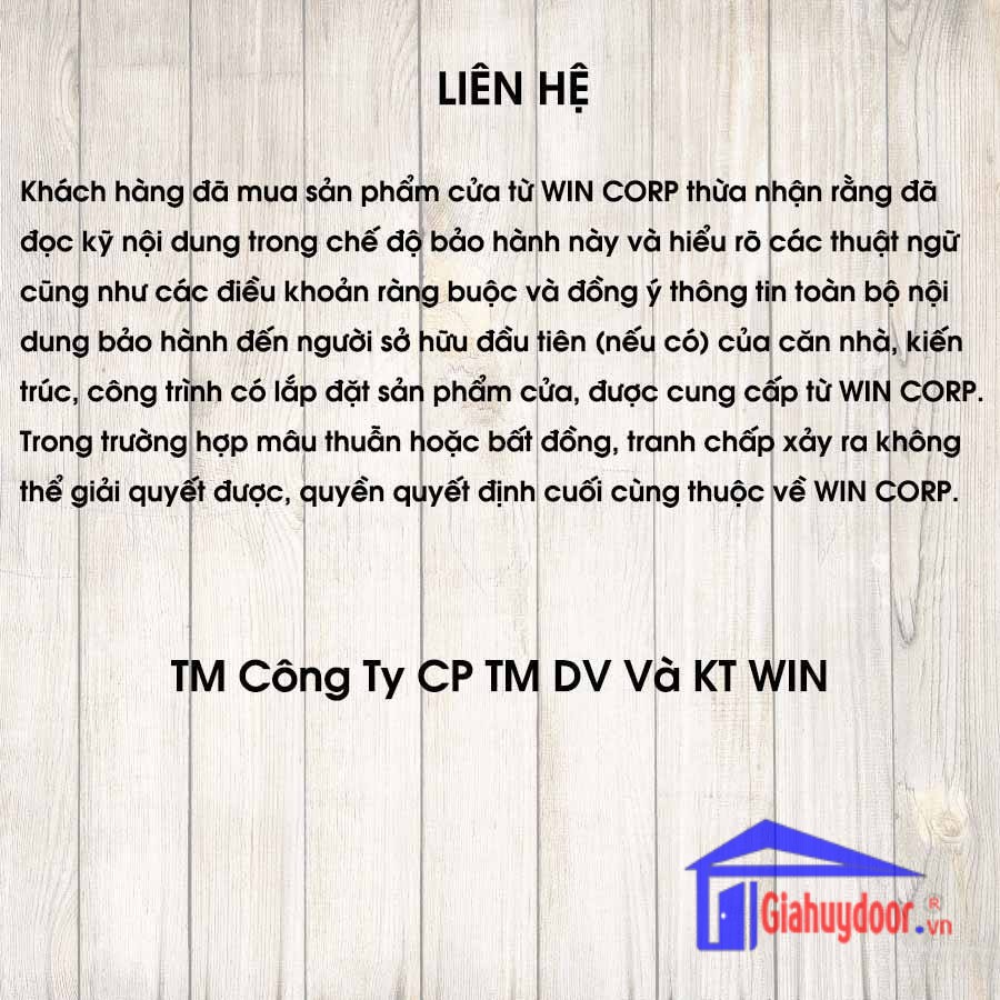 TIÊU CHUẨN KỸ THUẬT SẢN PHẨM CÔNG TY WIN QUY ĐỊNH BẢO HÀNH THƯƠNG HIỆU-GIA HUY DOOR